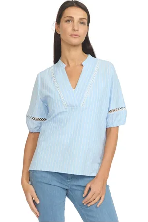 2-Biz Dames, Blouses & Shirts, Blauw, Maat: L Katoen