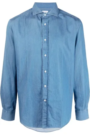 Brunello Cucinelli Heren, Overhemden, Blauw, Maat: XL Denim