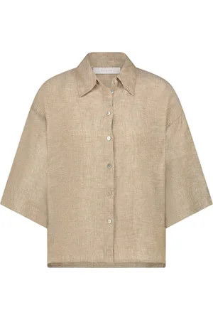 NUKUS Dames, Blouses & Shirts, Bruin, Maat: 2XL Linnen