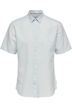 Only & Sons Heren, Overhemden, Blauw, Maat: M Linnen