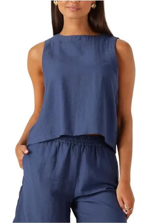 Moss Copenhagen Dames, Tops, Blauw, Maat: XS Linnen