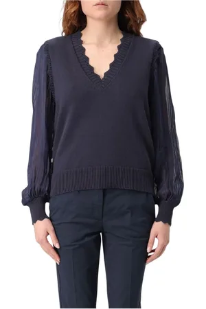 Twin-Set Dames, Truien, Blauw, Maat: S Katoen
