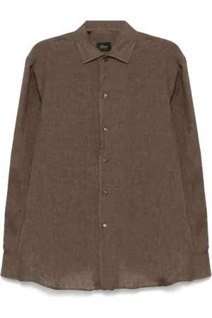 BRIONI Heren, Overhemden, Bruin, Maat: XL Linnen