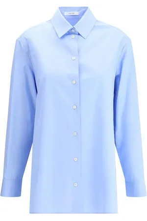 The Row Dames, Blouses & Shirts, Blauw, Maat: M Katoen