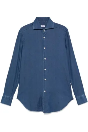 Kiton Heren, Overhemden, Blauw, Maat: XL Denim
