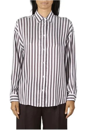 CRUNA Dames, Blouses & Shirts, Bruin, Maat: M Satijn