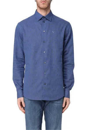 Emporio Armani Heren, Overhemden, Blauw, Maat: S Katoen