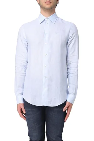 Emporio Armani Heren, Overhemden, Blauw, Maat: XL Linnen
