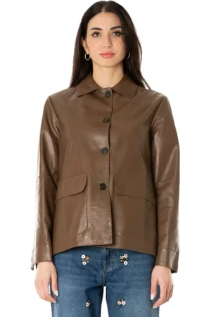 Max Mara Dames, Jassen, Bruin, Maat: S Leer