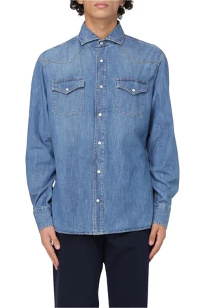 Brunello Cucinelli Heren, Overhemden, Blauw, Maat: S Denim