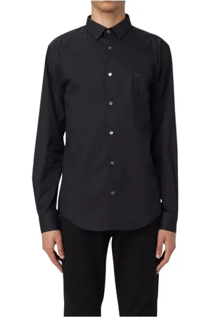 Emporio Armani Heren, Overhemden, Zwart, Maat: XL Katoen