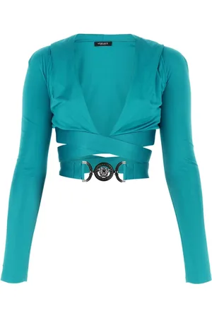 VERSACE Dames, Blouses & Shirts, Blauw, Maat: 2XS Viscose