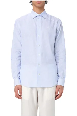 Emporio Armani Heren, Overhemden, Blauw, Maat: S Linnen