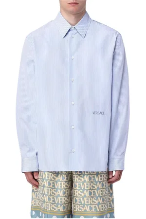 VERSACE Heren, Overhemden, Blauw, Maat: L Katoen