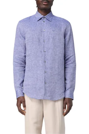 Emporio Armani Heren, Overhemden, Blauw, Maat: 2XL Linnen