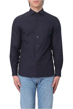 Emporio Armani Heren, Overhemden, Blauw, Maat: XL Katoen