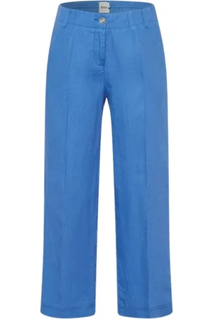 Brax Dames, Broeken, Blauw, Maat: L Linnen