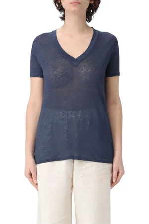 120% Lino Dames, Tops, Blauw, Maat: L Linnen