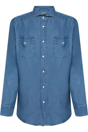 Brunello Cucinelli Heren, Overhemden, Blauw, Maat: XL Denim