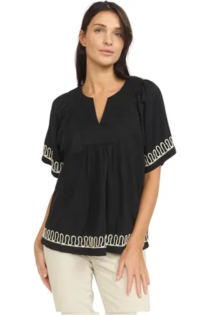 2-Biz Dames, Blouses & Shirts, Zwart, Maat: M Katoen