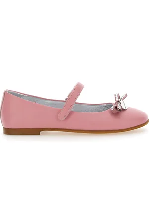 MONNALISA Leather ballet flats with rhinestone bow
