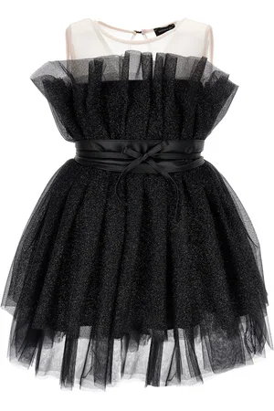 MONNALISA Lurex tulle dress with belt