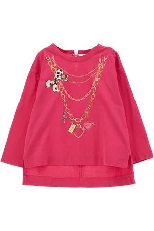 MONNALISA Maxi T-shirt with lurex necklace print