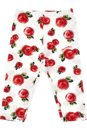 MONNALISA Polka dot and rose jersey leggings