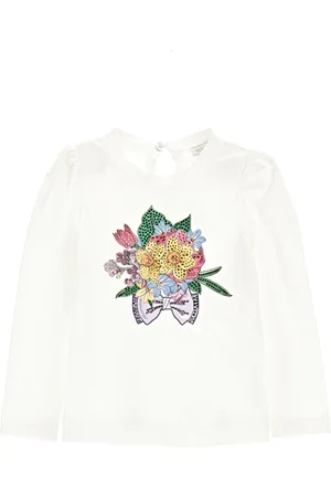 MONNALISA Rhinestone long-sleeved T-shirt