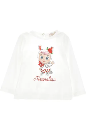 MONNALISA Cry Babies rhinestone jersey T-shirt
