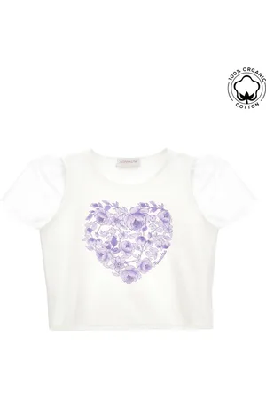 MONNALISA Organic cotton T-shirt with tulle sleeves