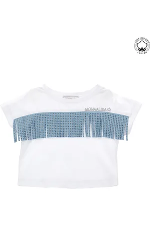 MONNALISA Fringed organic cotton T-shirt