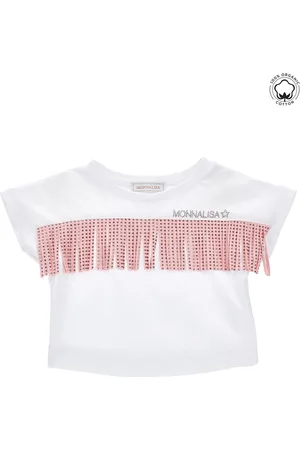 MONNALISA Fringed organic cotton T-shirt