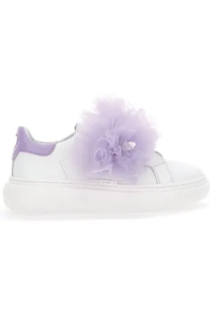 MONNALISA Nappa leather and tulle sneakers
