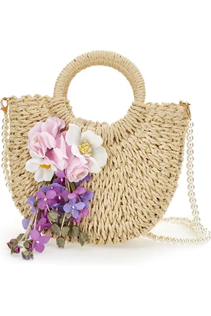 MONNALISA Raffia bag with flower appliqu??