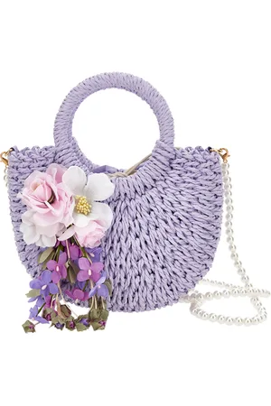MONNALISA Raffia bag with flower appliqu??