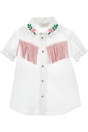 MONNALISA Embroidered and fringed cotton shirt