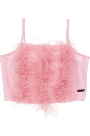 MONNALISA Cotton top with tulle ruffles