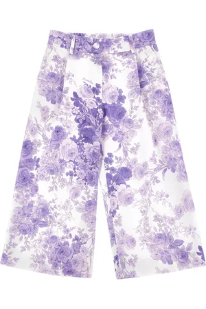 MONNALISA Arabesque pattern cotton satin trousers
