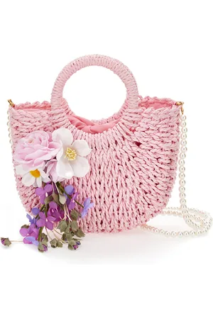 MONNALISA Raffia bag with flower appliqu??
