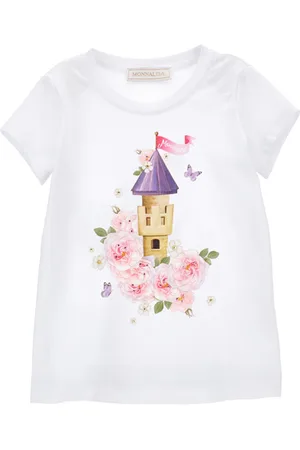 MONNALISA Castle T-shirt with rhinestones