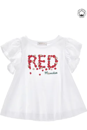MONNALISA Broderie anglaise sleeve cotton T-shirt