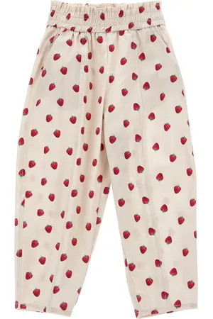 MONNALISA Strawberry print gabardine trousers