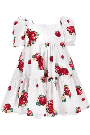 MONNALISA Poplin dress with strawberry and polka dot print