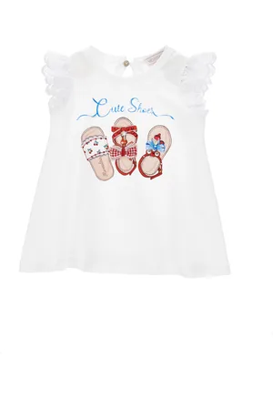 MONNALISA Jersey and broderie anglaise embroidery T-shirt
