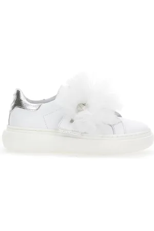 MONNALISA Nappa leather and tulle sneakers