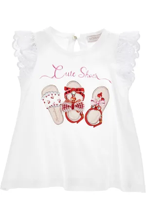 MONNALISA Jersey and broderie anglaise embroidery T-shirt