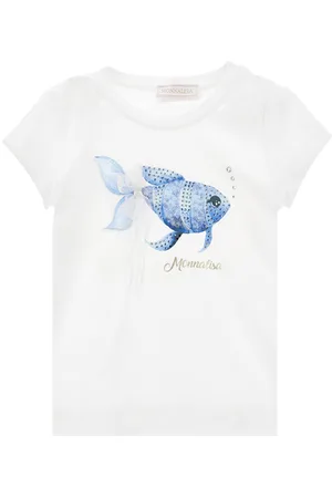 MONNALISA Tulle and rhinestone fish T-shirt