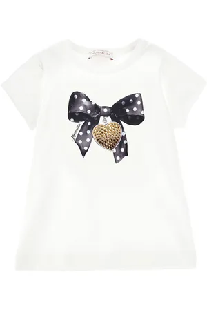 MONNALISA Printed cotton T-shirt with rhinestones