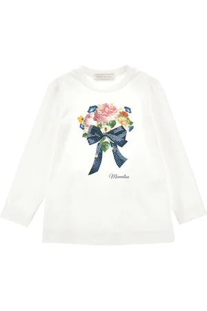 MONNALISA Cotton T-shirt with flower bouquet print
